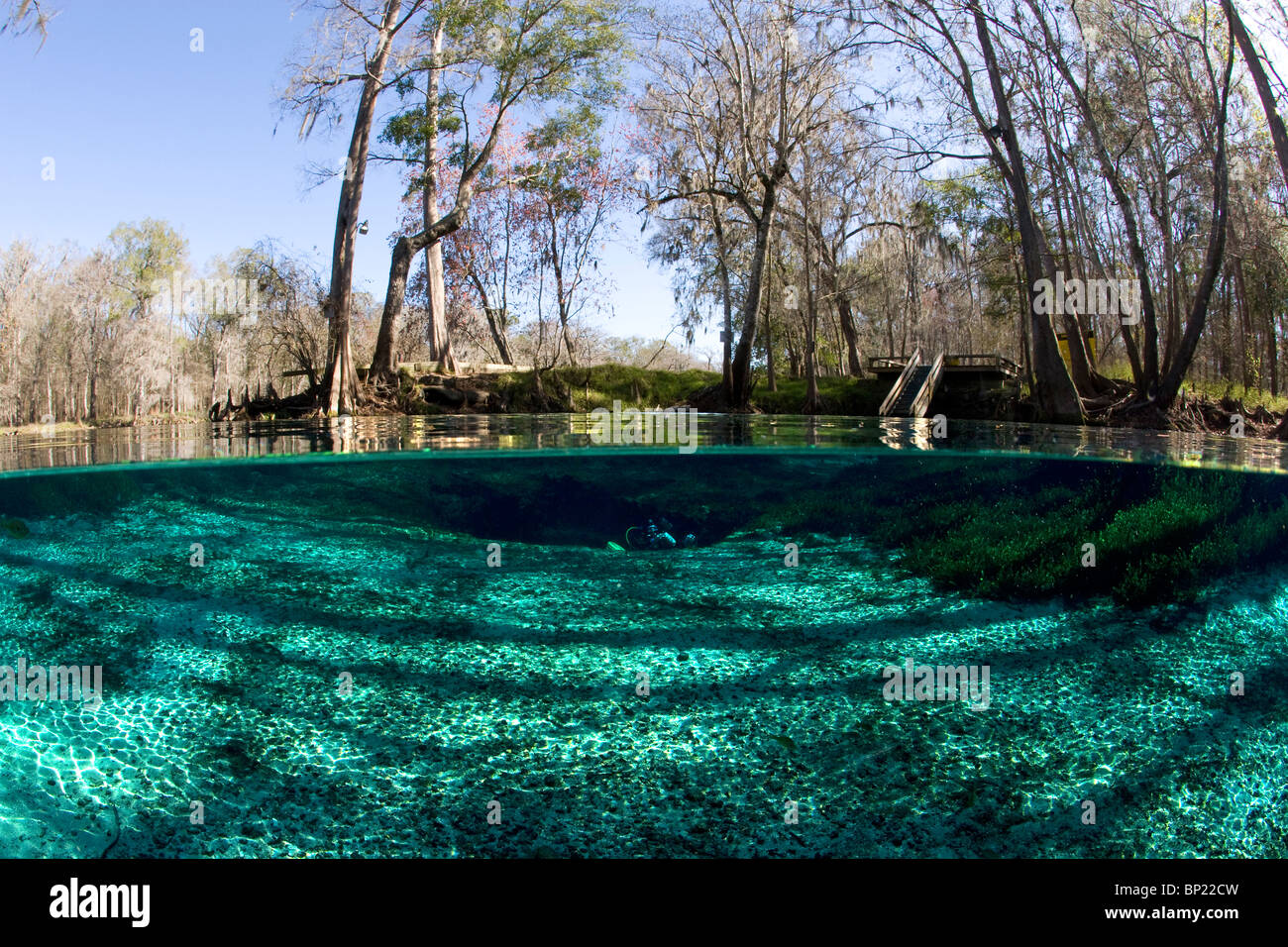 Water Entry of Devils Eye Cave, Ginnie Springs, Florida, USA Stock Photo