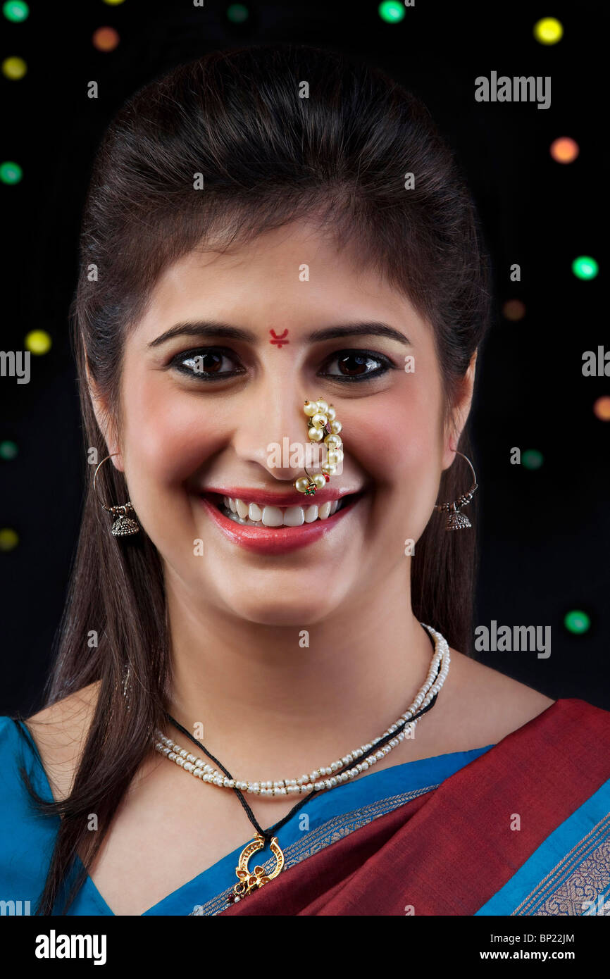 Maharashtrian woman smiling Stock Photo