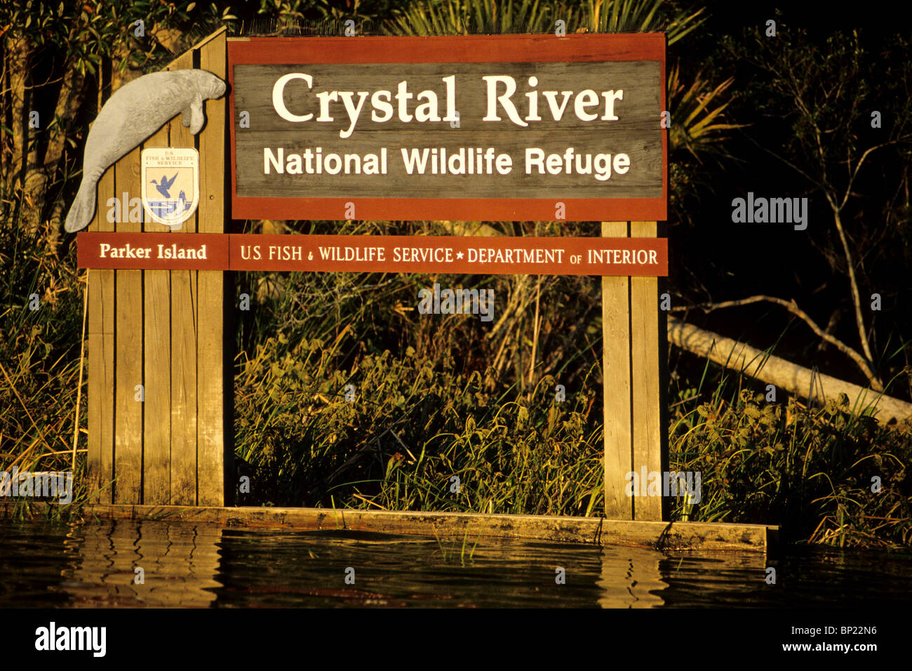 Notice of National Wildlife Refuge, Crystal River, Florida, USA Stock Photo