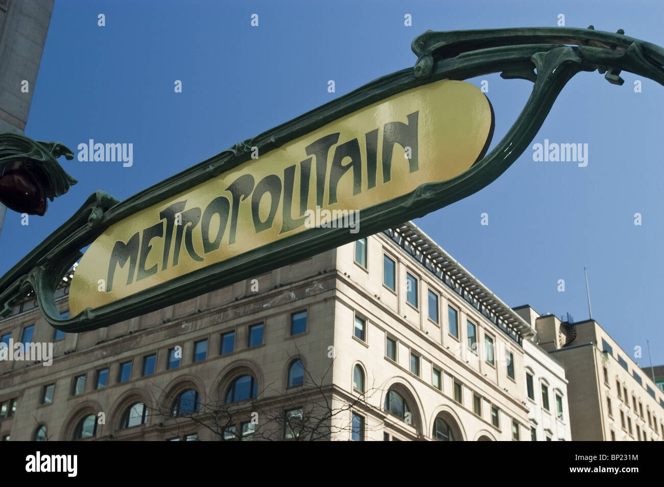 Metropolitain sign of Montreal Metro at Square-Victoria by Hector Guimard in art nouveau style, Quebec, Canada Stock Photo
