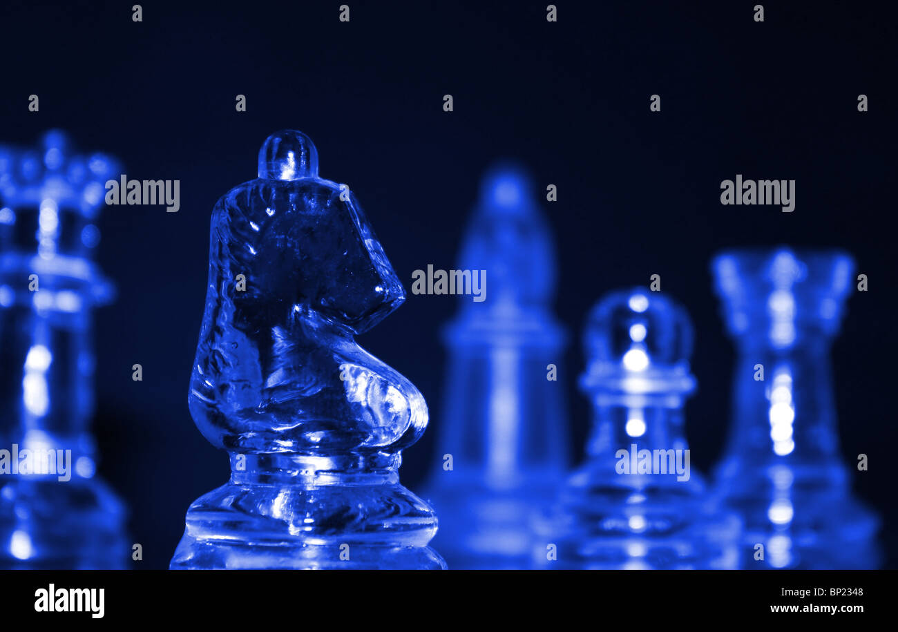 Chess set Blue tint Stock Photo