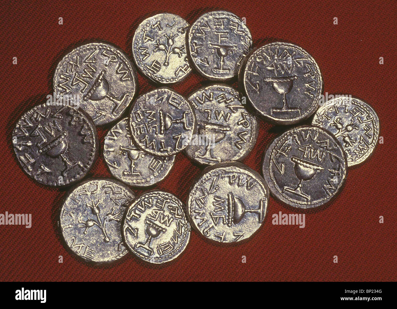 112. A HORDE OF 'SILVER SHEKELS' EXCAVATED IN HERODIAN JERUSALEM, C. 66-70TH YEAR AD. Stock Photo