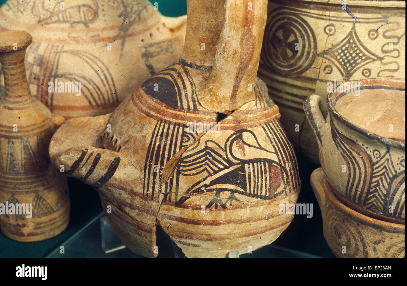 Philistine Pottery Decorated With Typical Color Designs Of Fish