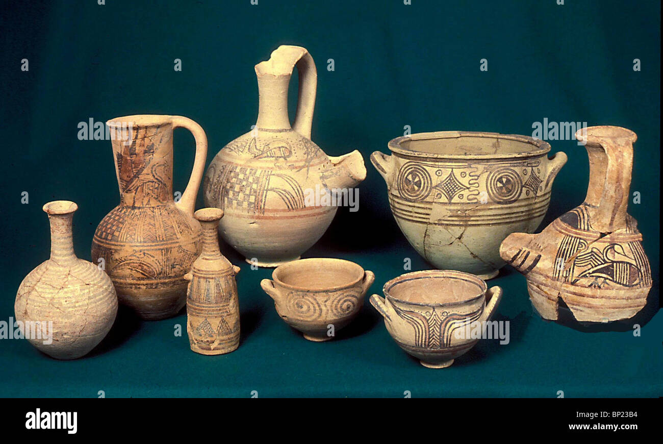 159 Philistine Pottery Decorated With Typical Color Designs Of
