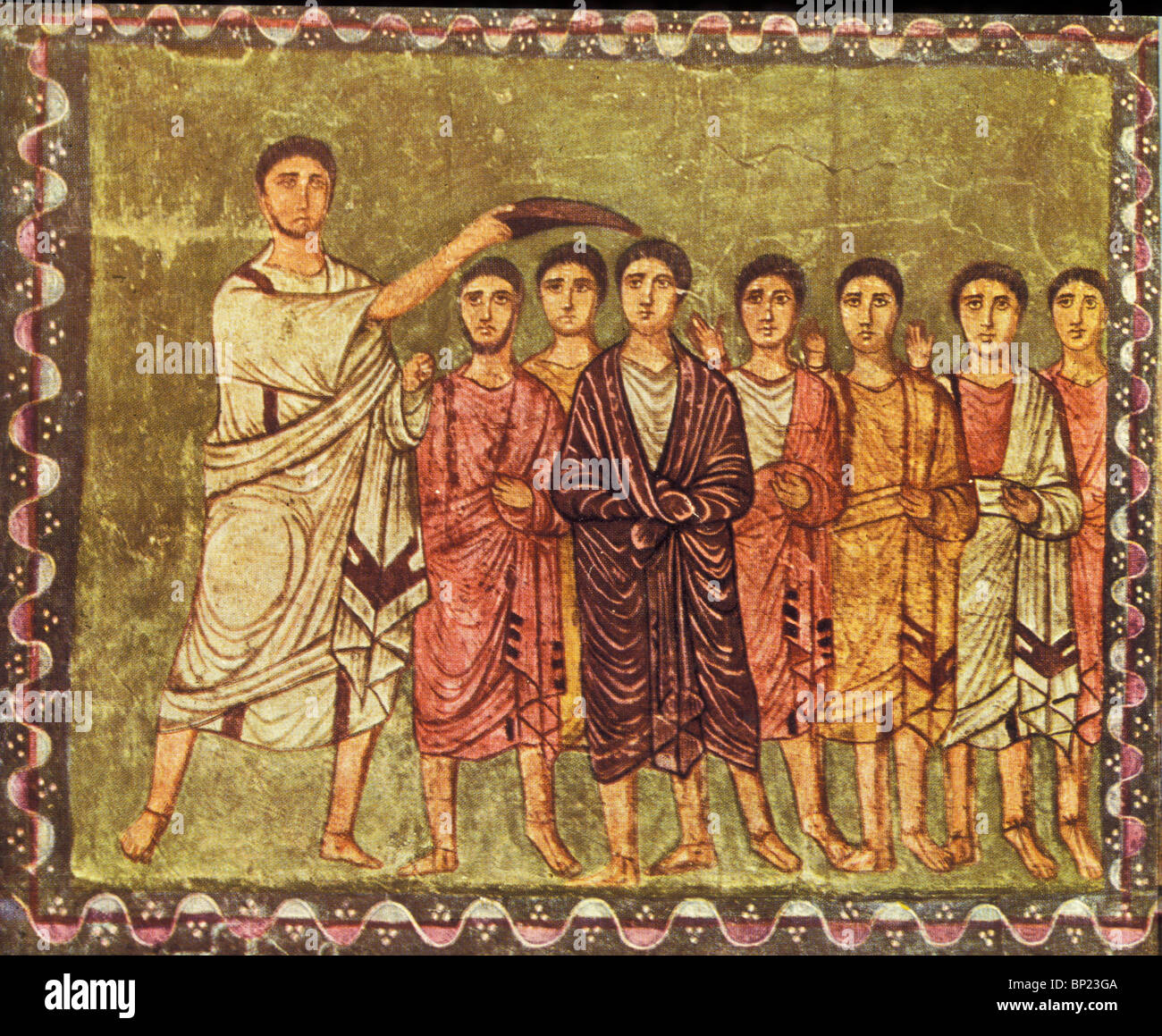 SAMUEL ANOINTS DAVID, WALL PAINTING FROM THE DURA EUROPUS SYNAGOGUE, DATING FROM THE 3RD. C. (TODAY'S IRAQ) Stock Photo