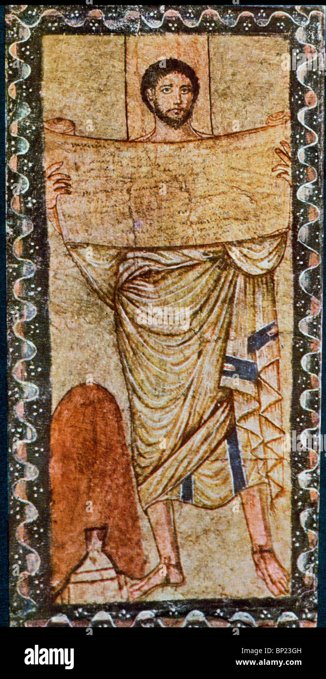 206. EZRA READS THE LAW, WALL PAINTING FROM DURA EUROPOS, ONE OF THE