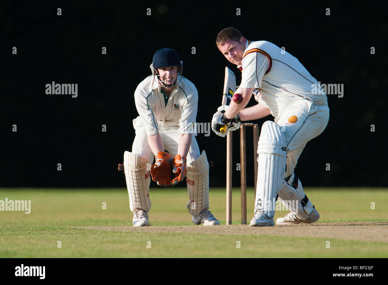 Cricket batsman in action Stock Photo Alamy
