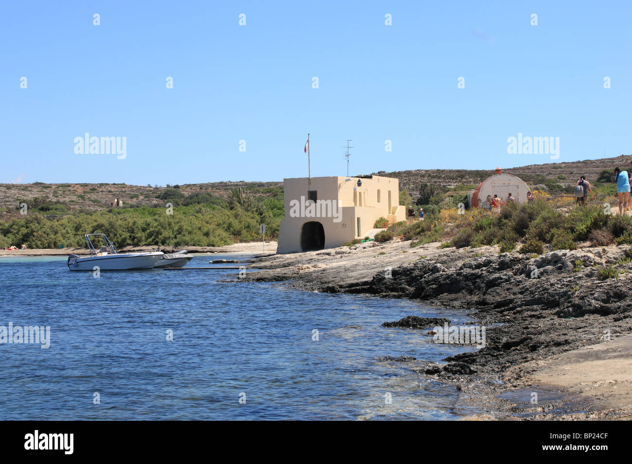 Police Station, St Mary's Bay, Comino Island, Malta, Mediterranean, Europe. Originally an outpost for the Knights of St John. Stock Photo