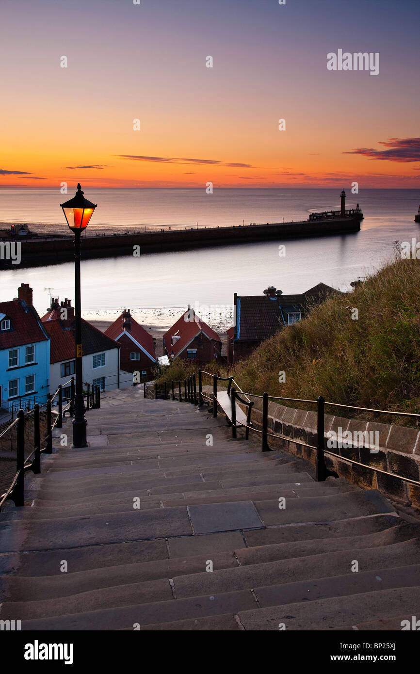 Summer Sunset over Whitby Harbour from the 199 steps, North Yorkshire Coast Stock Photo