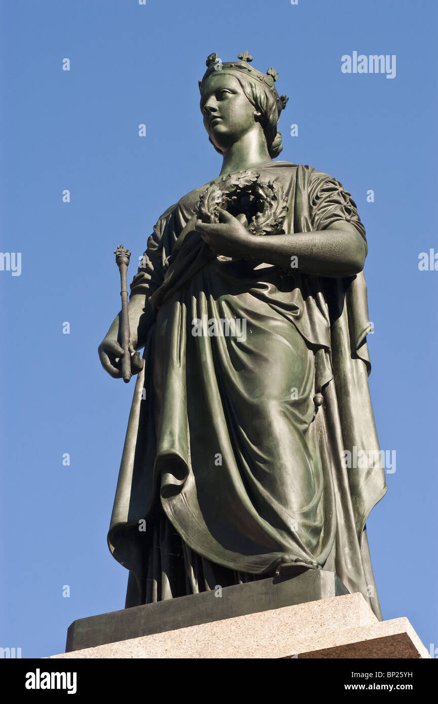 Queen Victoria statue, monument at Victoria Square, blue sky background