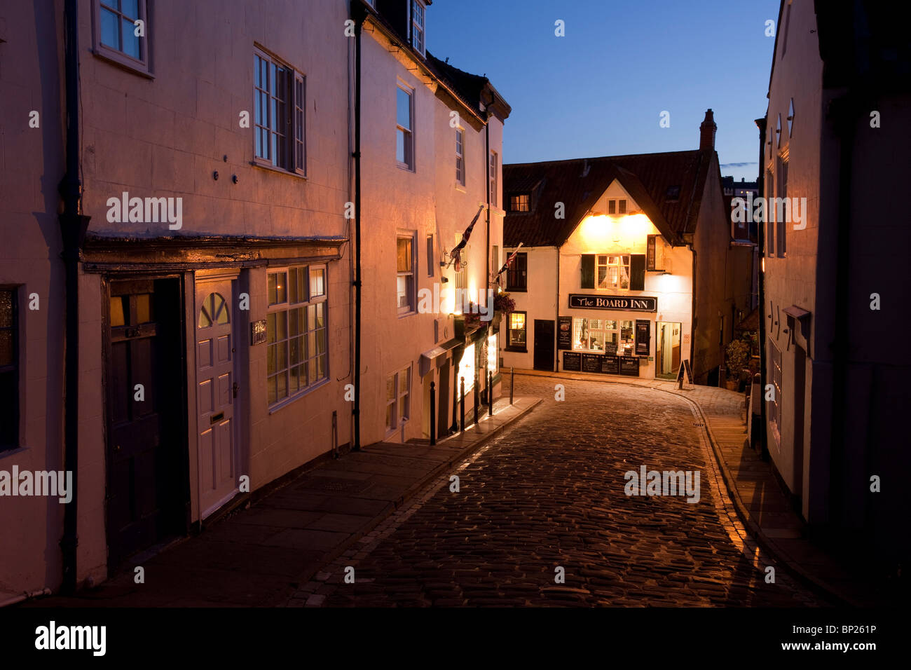 Whitby Old Town at Dusk, North Yorkshire Coast Stock Photo