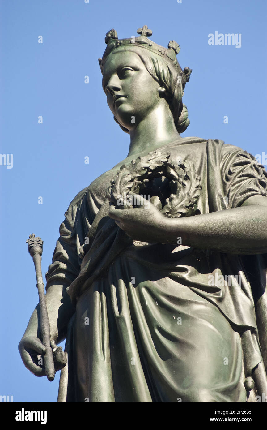 Queen Victoria statue, monument at Victoria Square, blue sky background