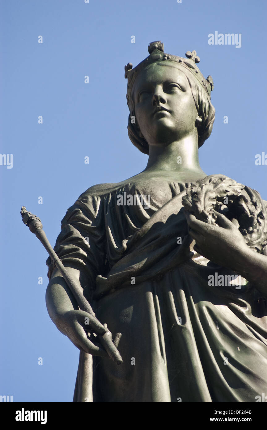 Queen Victoria statue, monument at Victoria Square, blue sky background