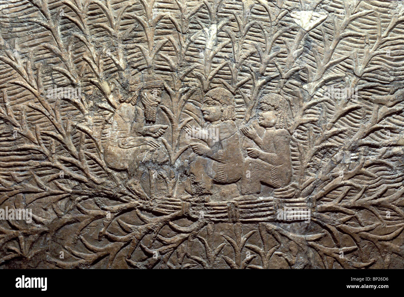 1020. CHALDEANS HIDING FROM THE ASSYRIAN SOLDIERS IN RIVER REEDS, RELIEF FROM THE PALACE IN NINVEH, C. 700 B.C. Stock Photo