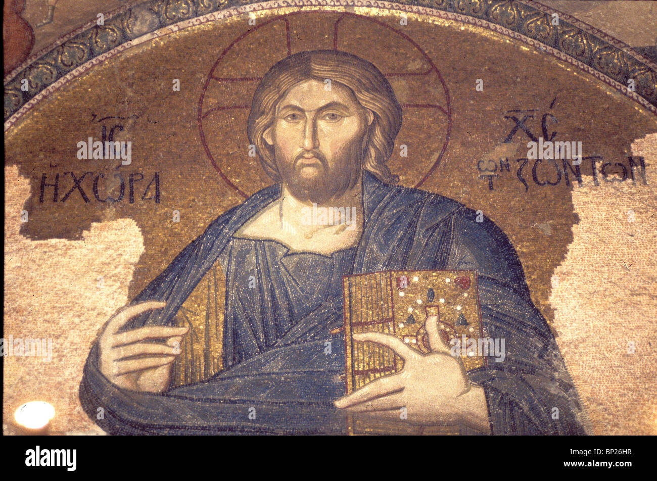 1105. JESUS CHRIST, 15TH. C. MOSAIC FROM THE BYZANTINE CHURCH CHORA IN ISTAMBUL Stock Photo