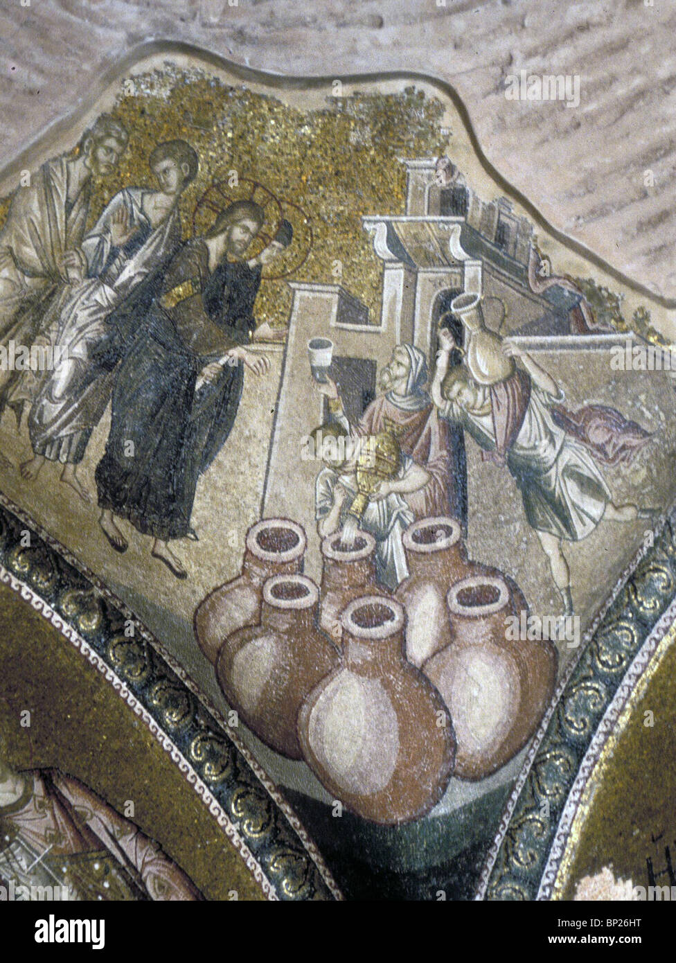 1108. THE MIRACLE OF THE WINE AT THE WEDDING IN CANA, 13TH. C. FRESCO FROM THE BYZANTINE CHURCH CHORA IN ISTAMBUL Stock Photo