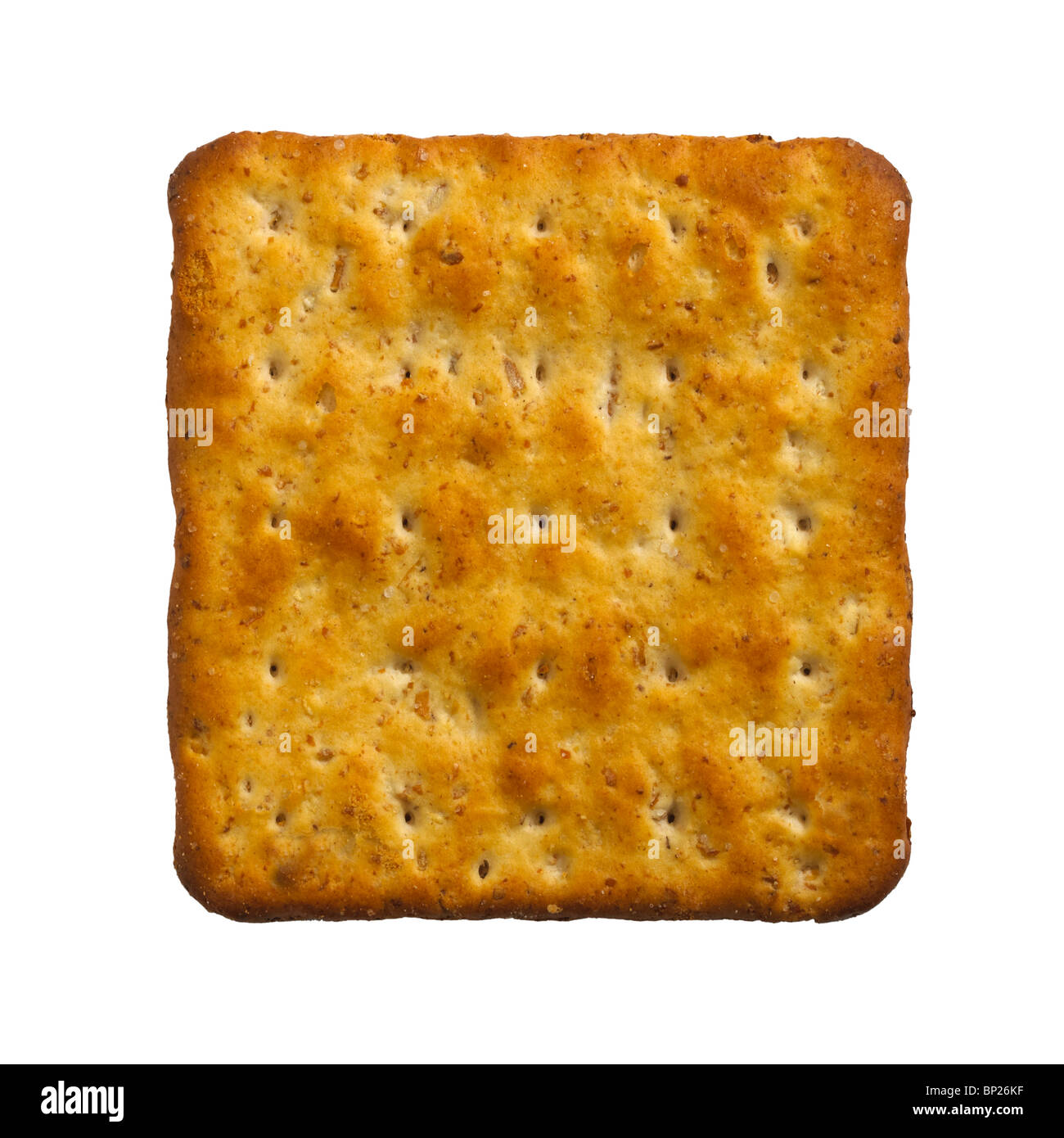 SINGLE CHEESE CRACKER BISCUIT ON WHITE BACKGROUND Stock Photo