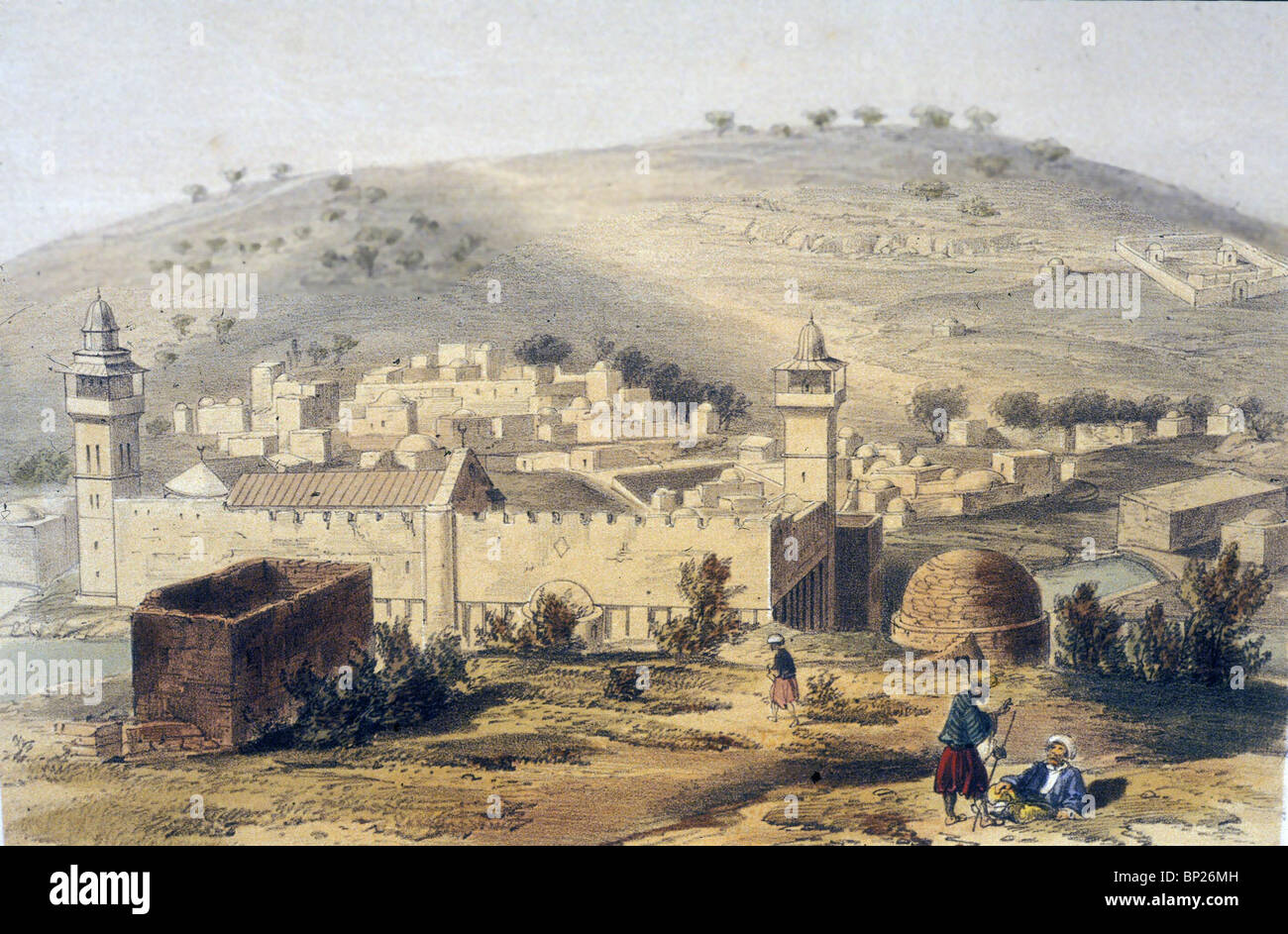 1199. VIEW OF HEBRON WITH THE TOMBS OF THE FATHERS IN CENTER, ROBERTS Stock Photo