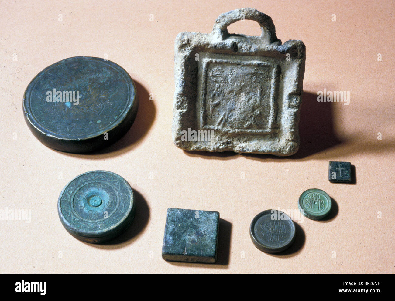 1226. BYZANTINE PERIOD, BRONZE AND LEAD WEIGHTS Stock Photo