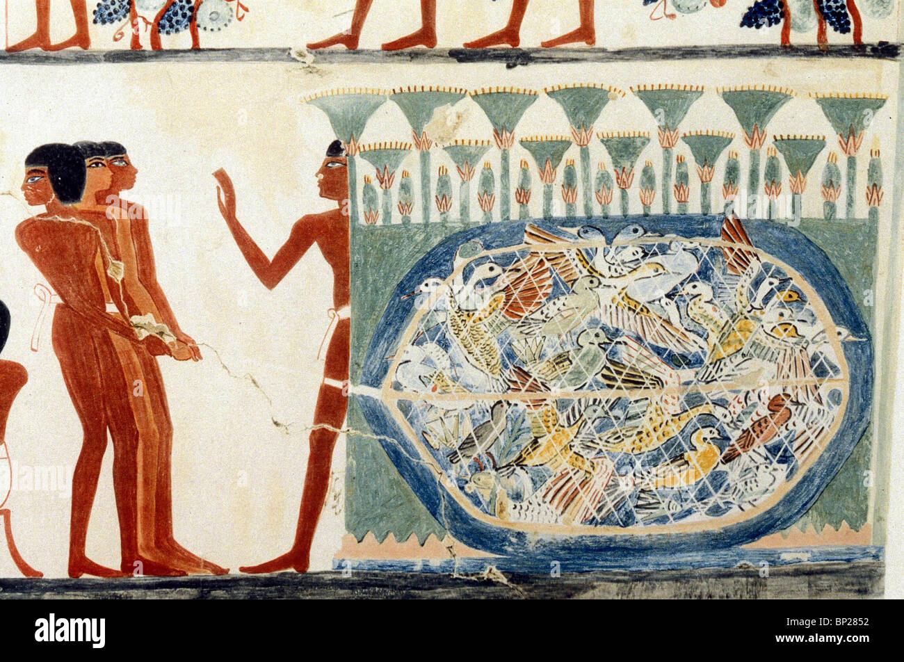1837. HUNTING BIRDS IN THE MARSHES WITH A NET, THEBES, TUTHMOSIS IV. 1420 - 1411 Stock Photo