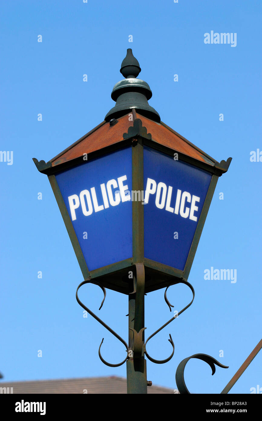 Cheshire, Stockport, Town Centre, blue Lamp outside Lee Street Police Station Stock Photo
