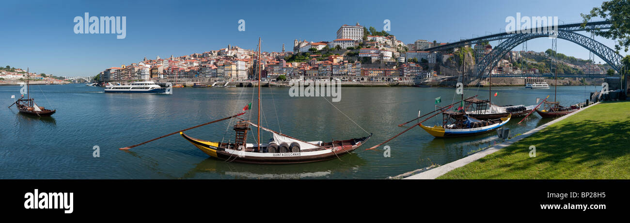 Portugal, Oporto, port wine barges and Oporto, from Vila Nova da Gaia Stock Photo