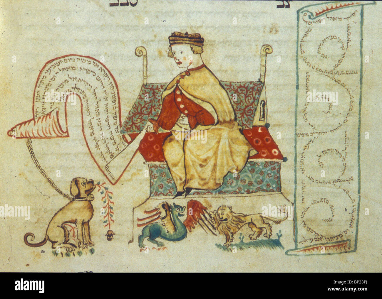 King Solomon On His Throne Surrounded With Animals Which According