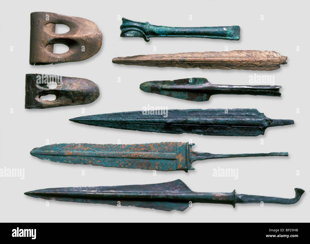 BRONZE SWORDS AND AX-HEADS FOUND IN EXCAVATIONS IN JUDEA, DATING FROM THE MIDDLE BRONZE CANAANITE PERIOD, C. 2000-1750 B.C. Stock Photo