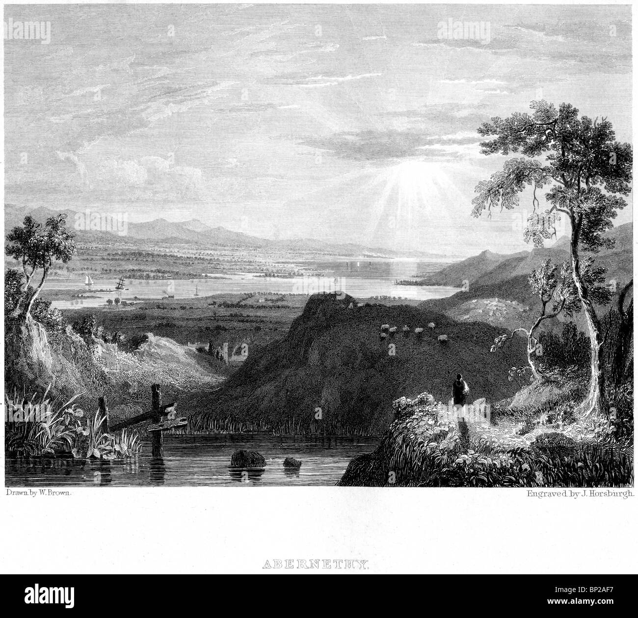 An engraving of near Perth, Scotland scanned at high