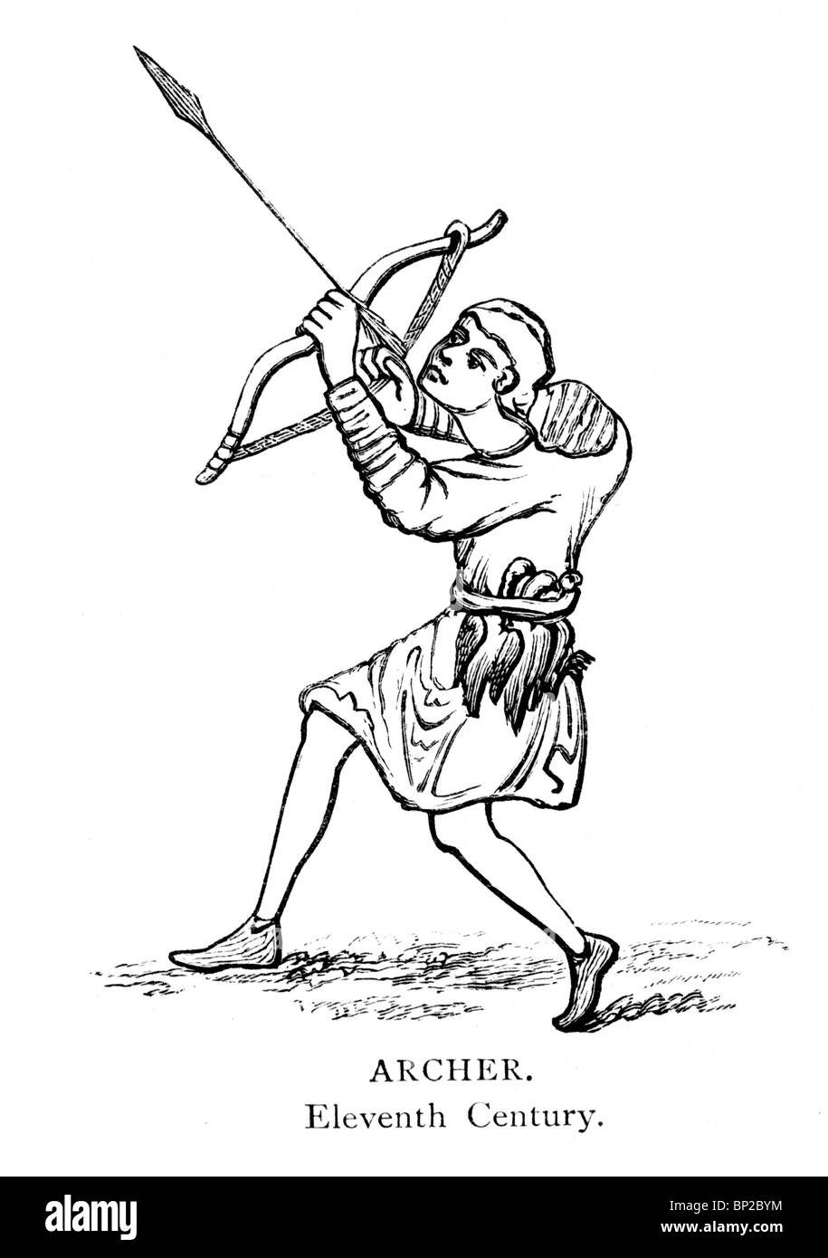 Black and White Illustration; 11th century Archer Stock Photo