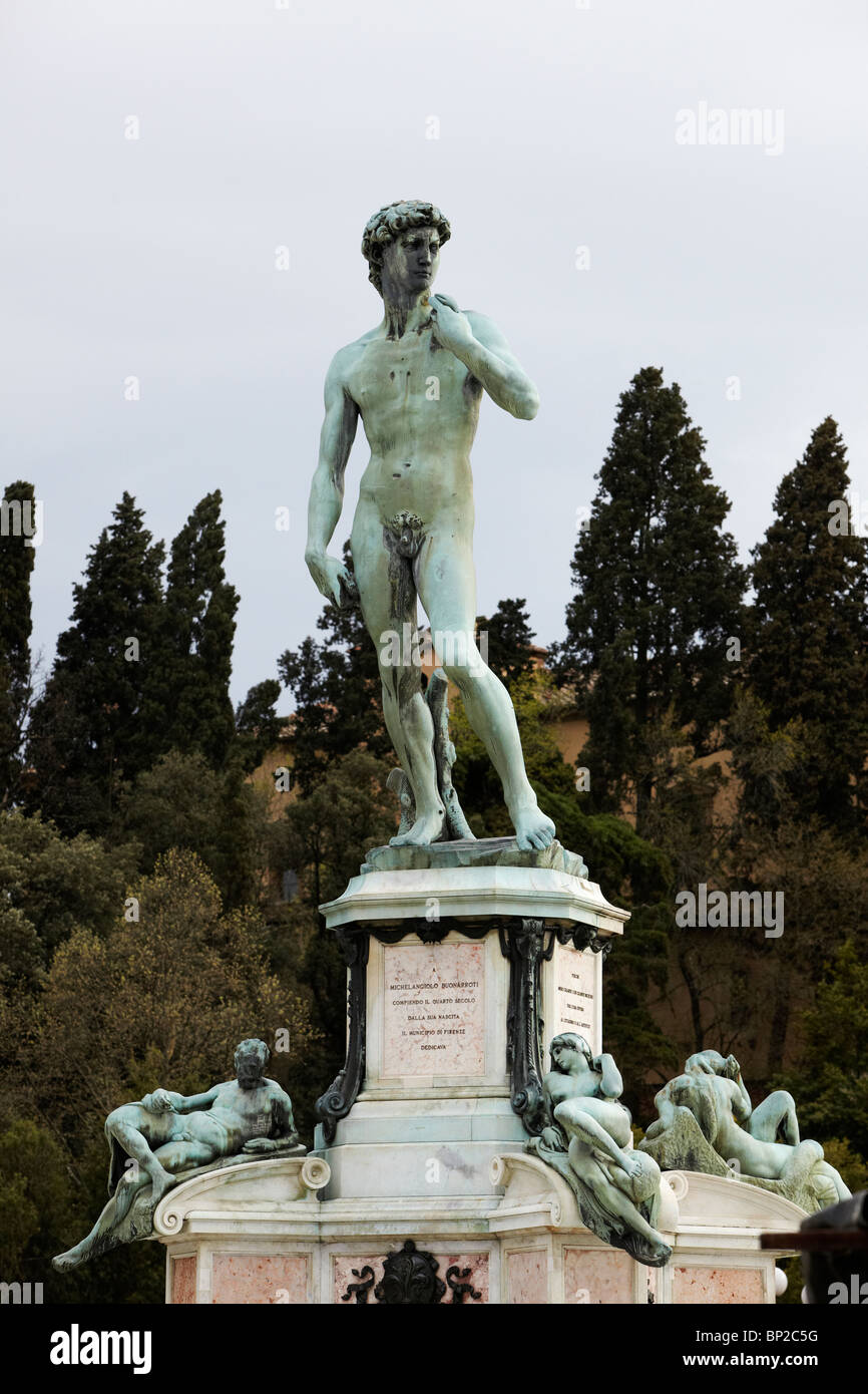 Monument to Michelangelo statue of David above Florence, Italy Stock
