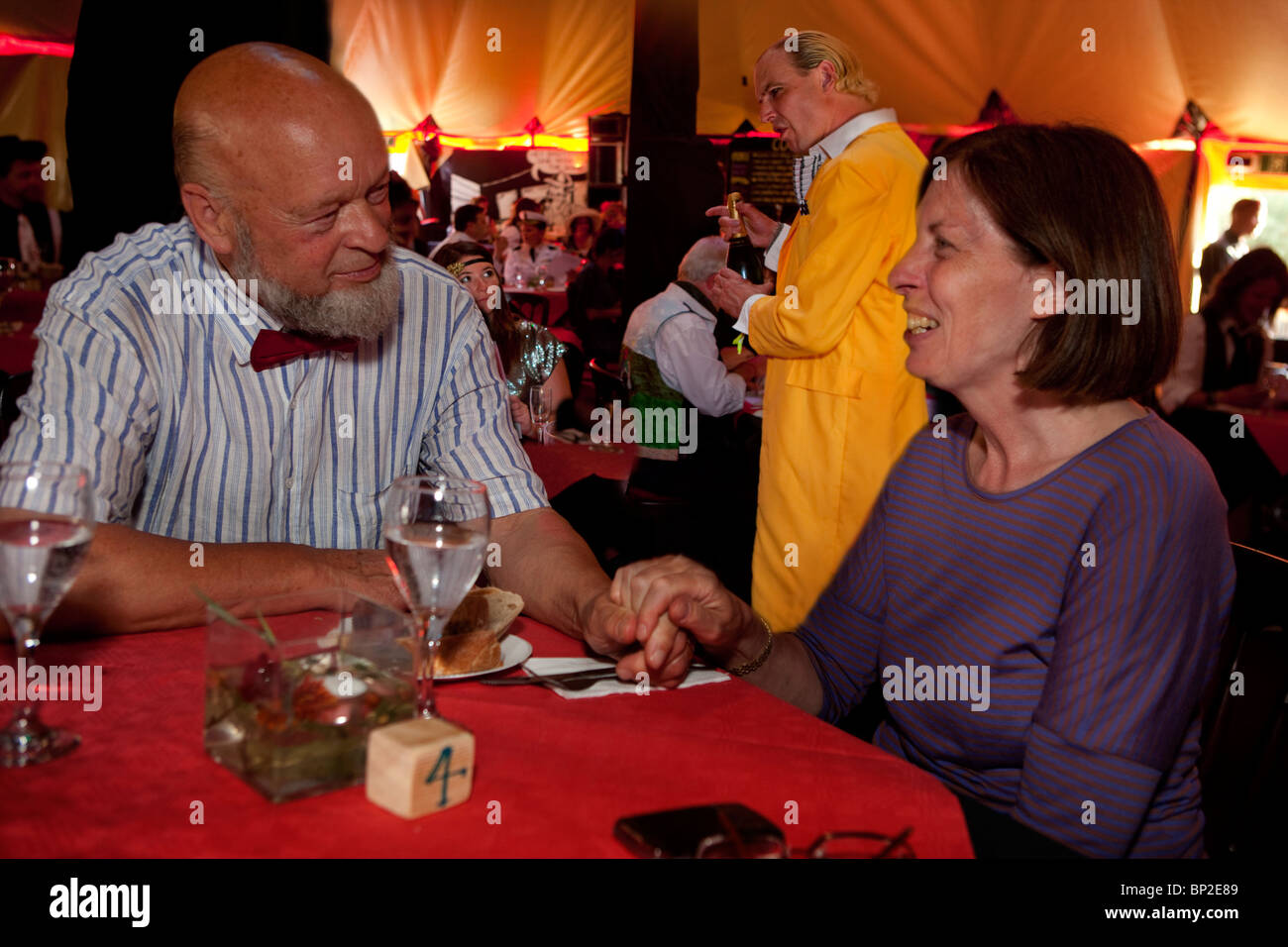 Michael Eavis and his wife Jill share a meal at the Rocket Lounge Restaurant, Glastonbury Festival Stock Photo