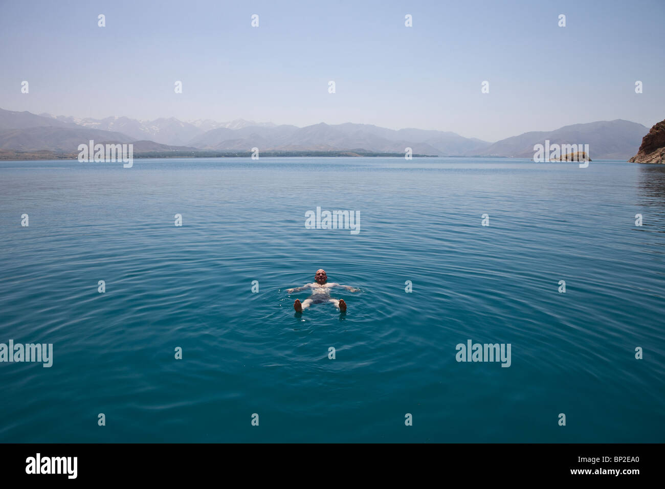 Tourist swimming in Lake Van, Eastern Turkey Stock Photo