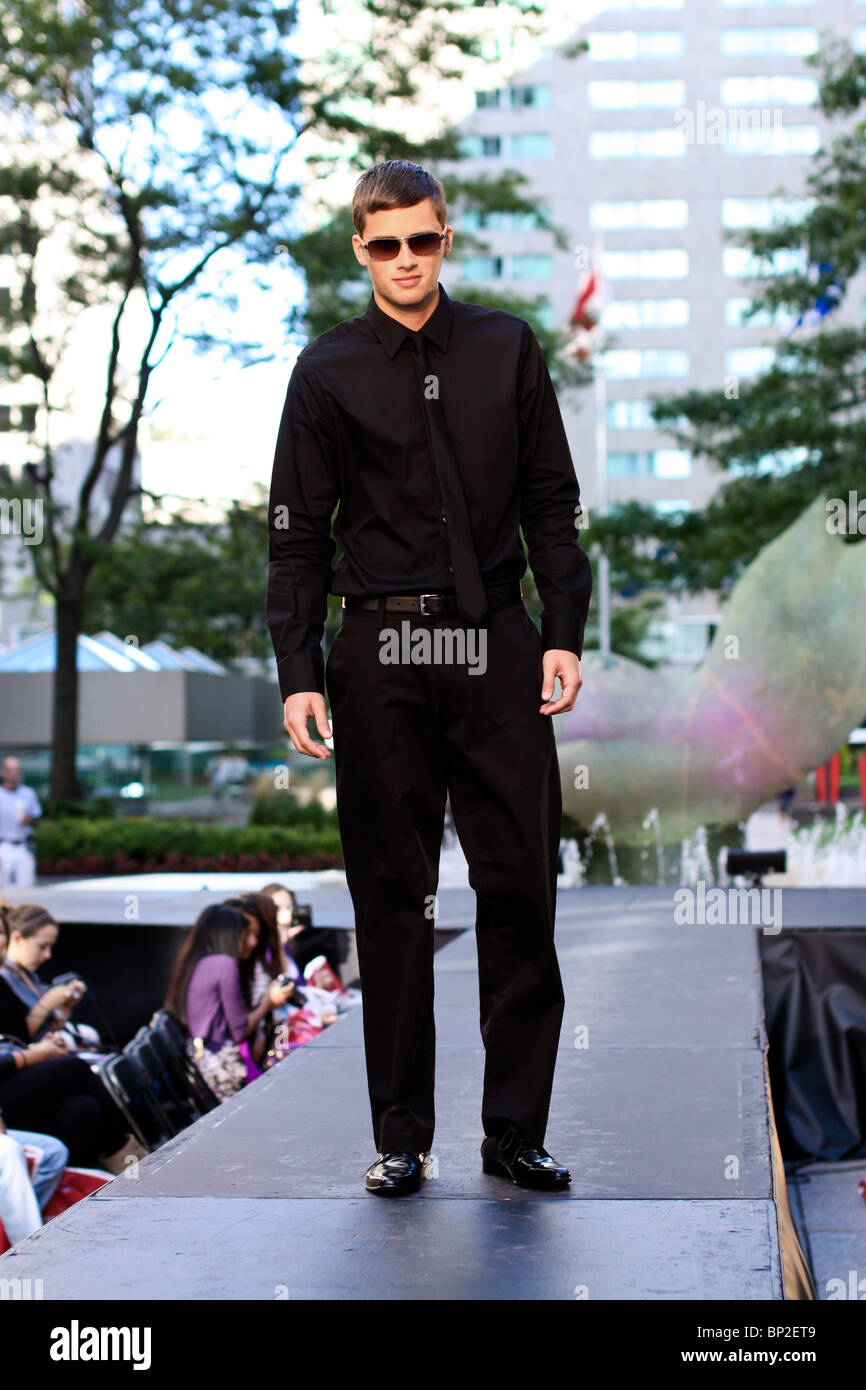 Caucasian White Male Model Runway Catwalk Outside Black Outfits Stock Photo Alamy