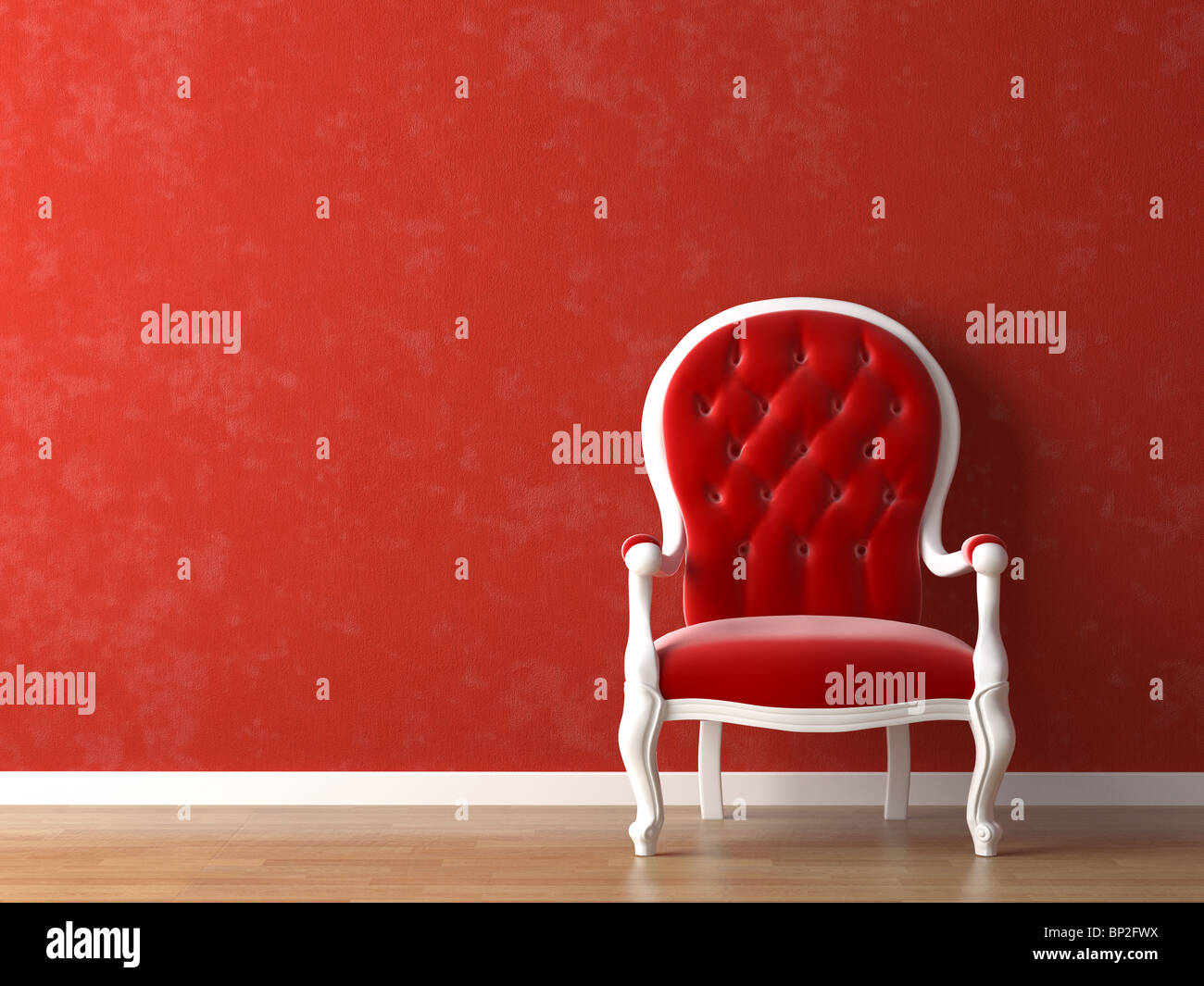 red and white interior design with minimal elements Stock Photo