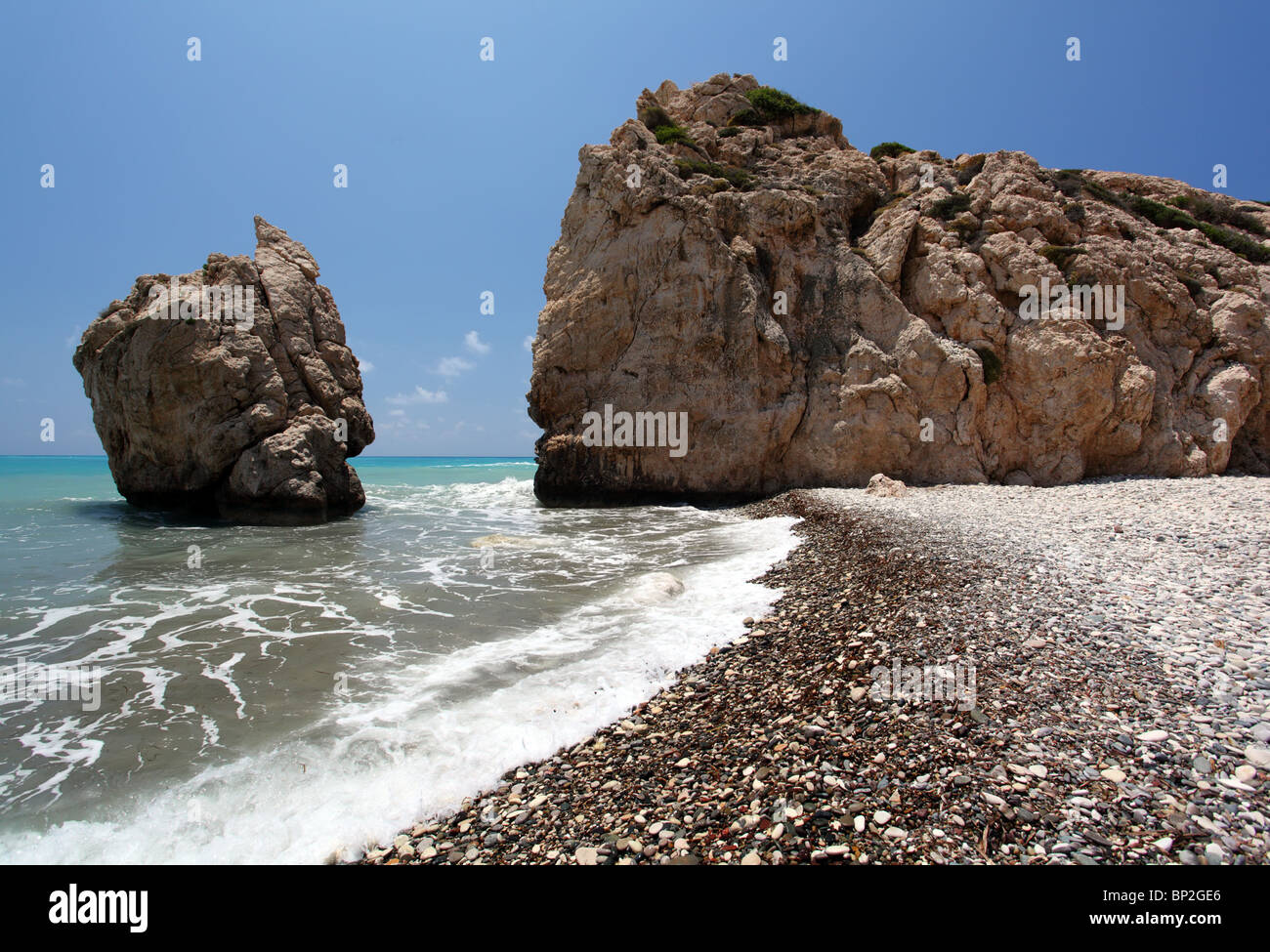 Rocks and waves. Petra Tou Romiou (near Paphos), birthplace of Aphrodite. Cyprus. Stock Photo