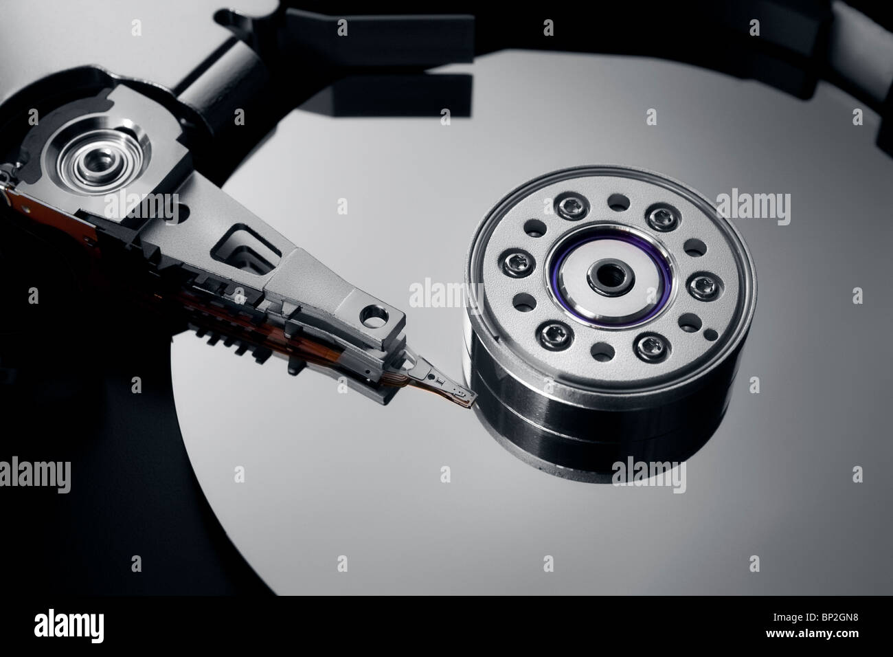 close-up of an opened hard drive Stock Photo