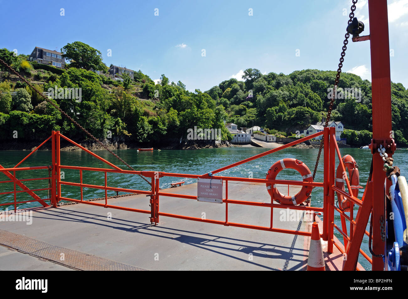 the bodinnick ferry crossing the river near fowey in cornwall, uk Stock Photo
