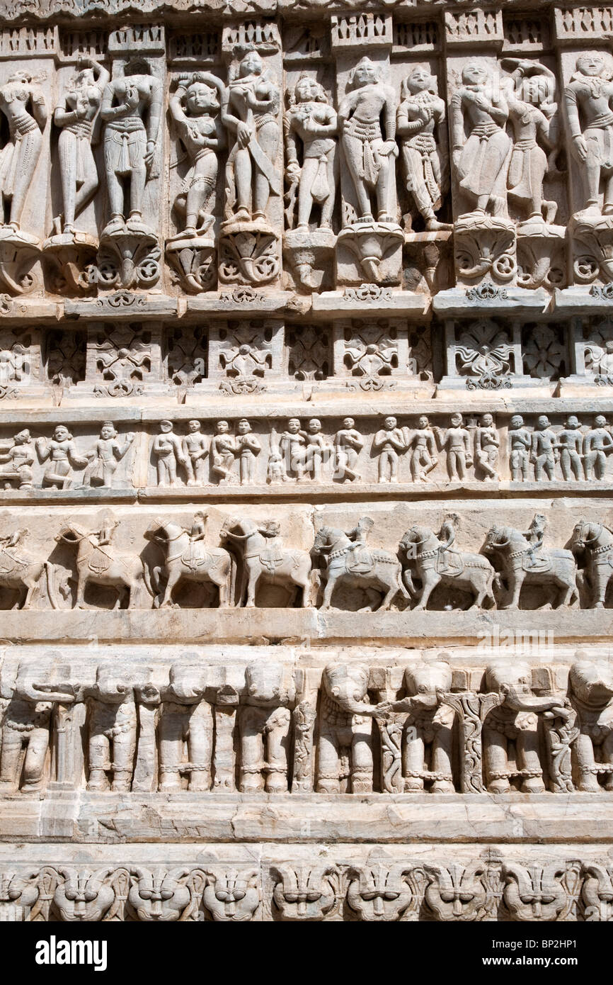 Detail of carved sculptures. Shree Jagdish Jain Temple. Udaipur. Rajasthan. India Stock Photo