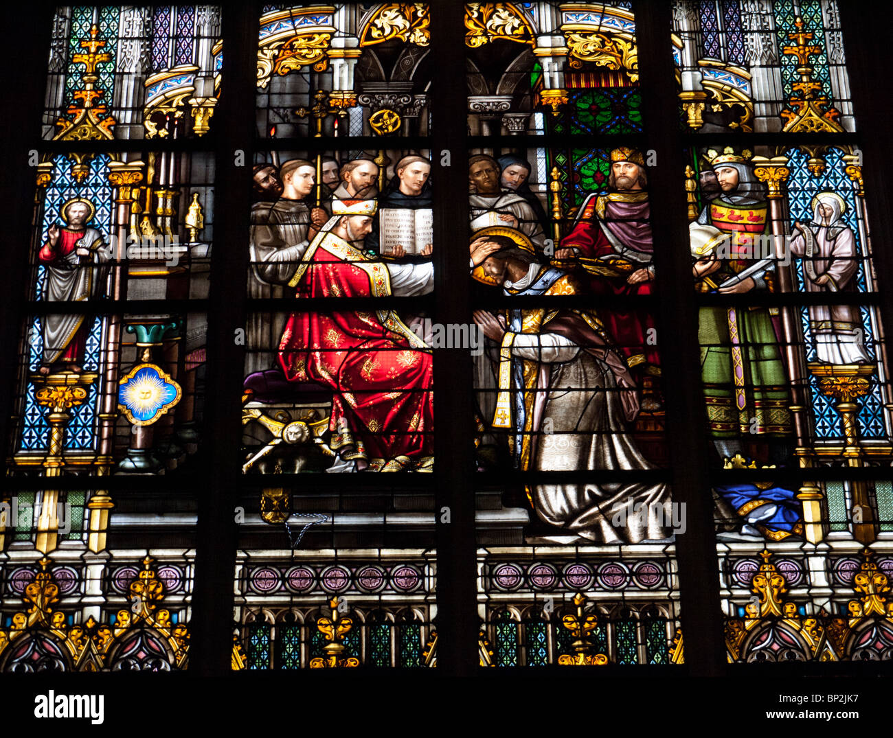 Stained glass windows from famous historic St. Janskathedraal in Den Bosch or s-Hertogenbosch The Netherlands Stock Photo