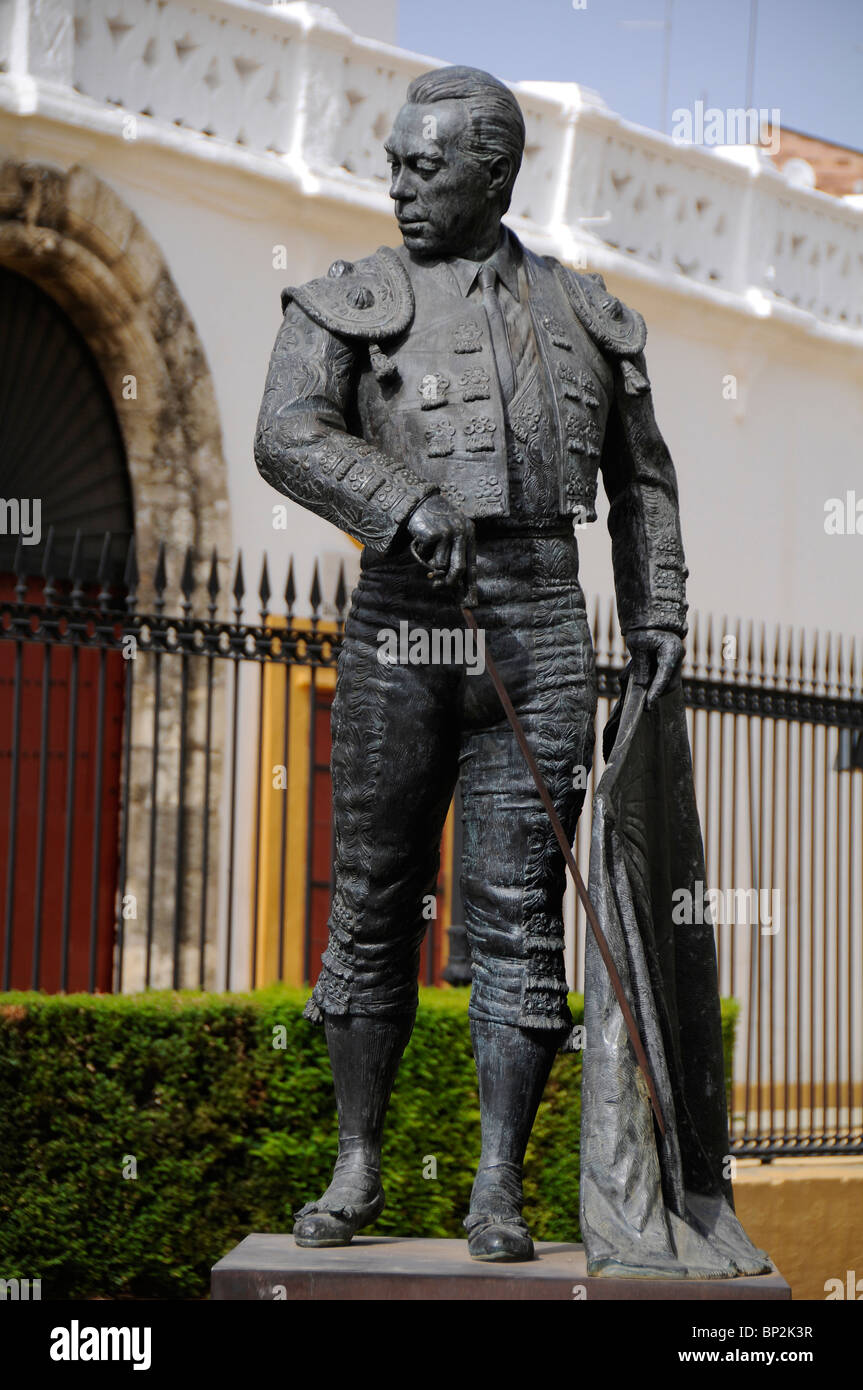 Statue of Matador Curro Romero outside the bullring in Seville, Spain Stock Photo