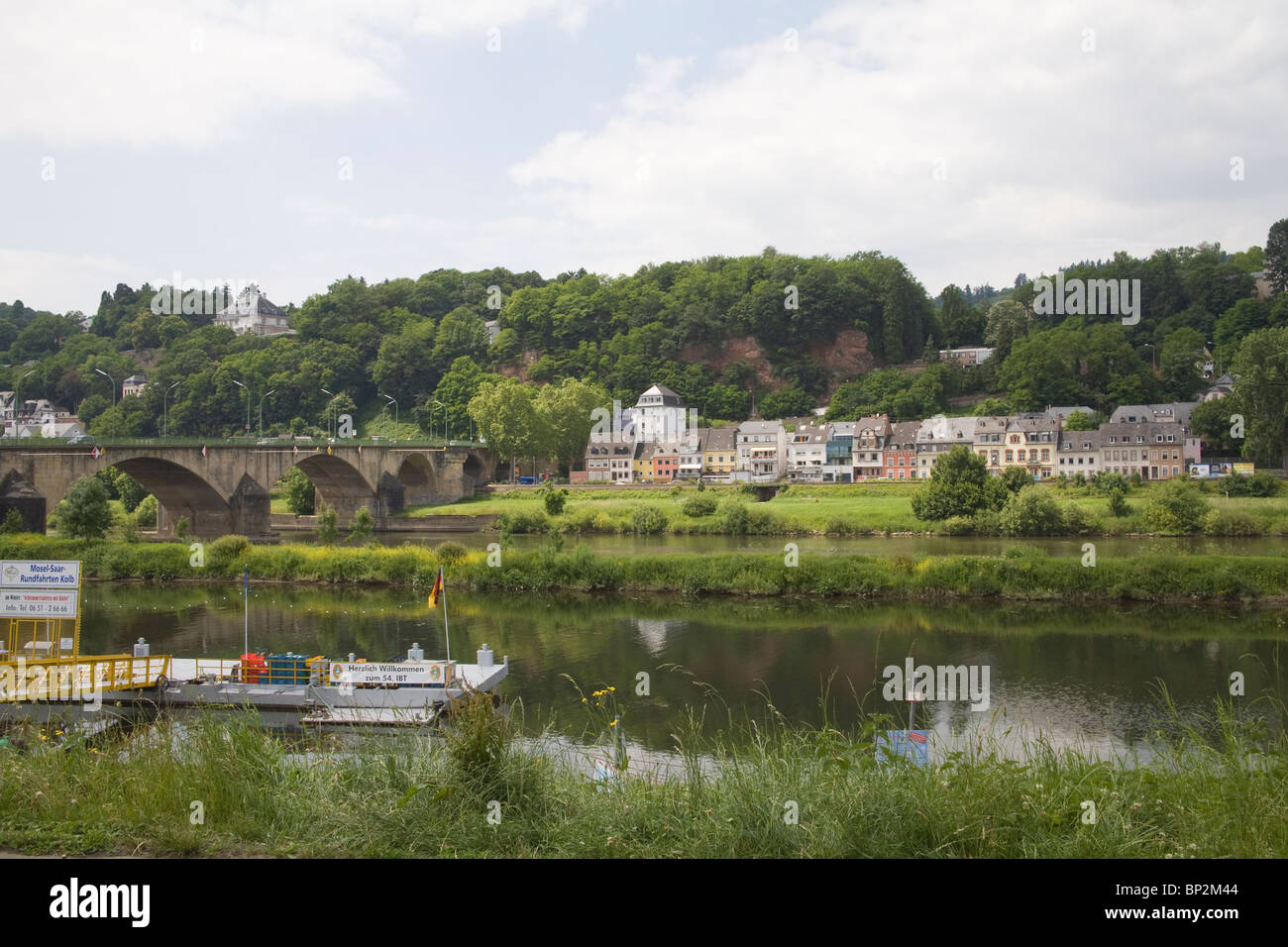 Trier Germany Europe EU Looking across the River Mosel to buildings on the opposite bank Stock Photo