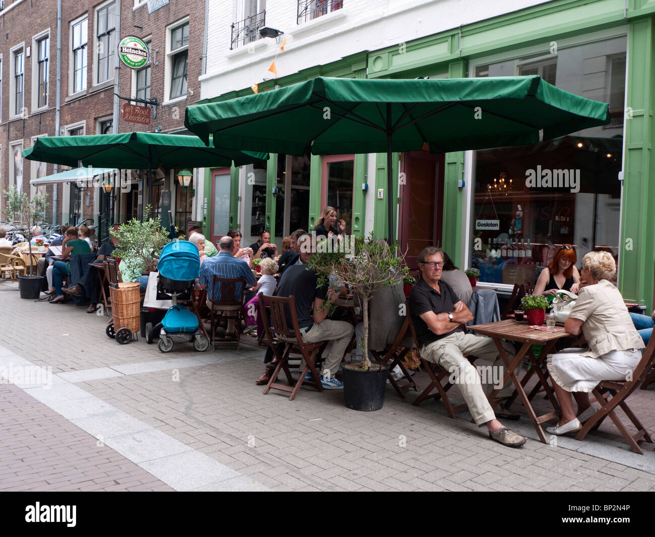 Busy cafe in city square in Den Bosch or Hertogenbosch in The Netherlands Stock Photo