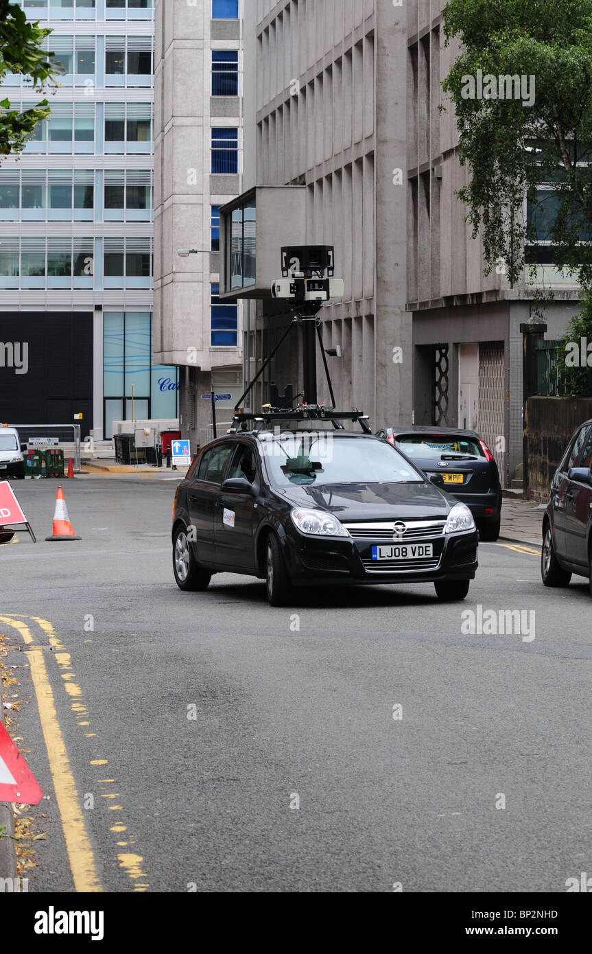 A google car drives through Manchester City centre, mapping the street for google street view. Stock Photo