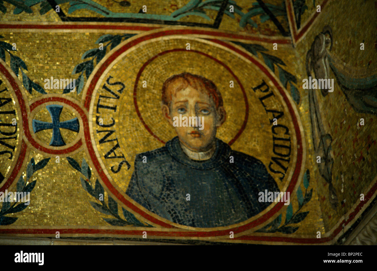 Palermo Sicily Italy The Palatine Chapel In The Norman Palace Mosaic Of Saint Placidus A Sicilian Martyr Stock Photo