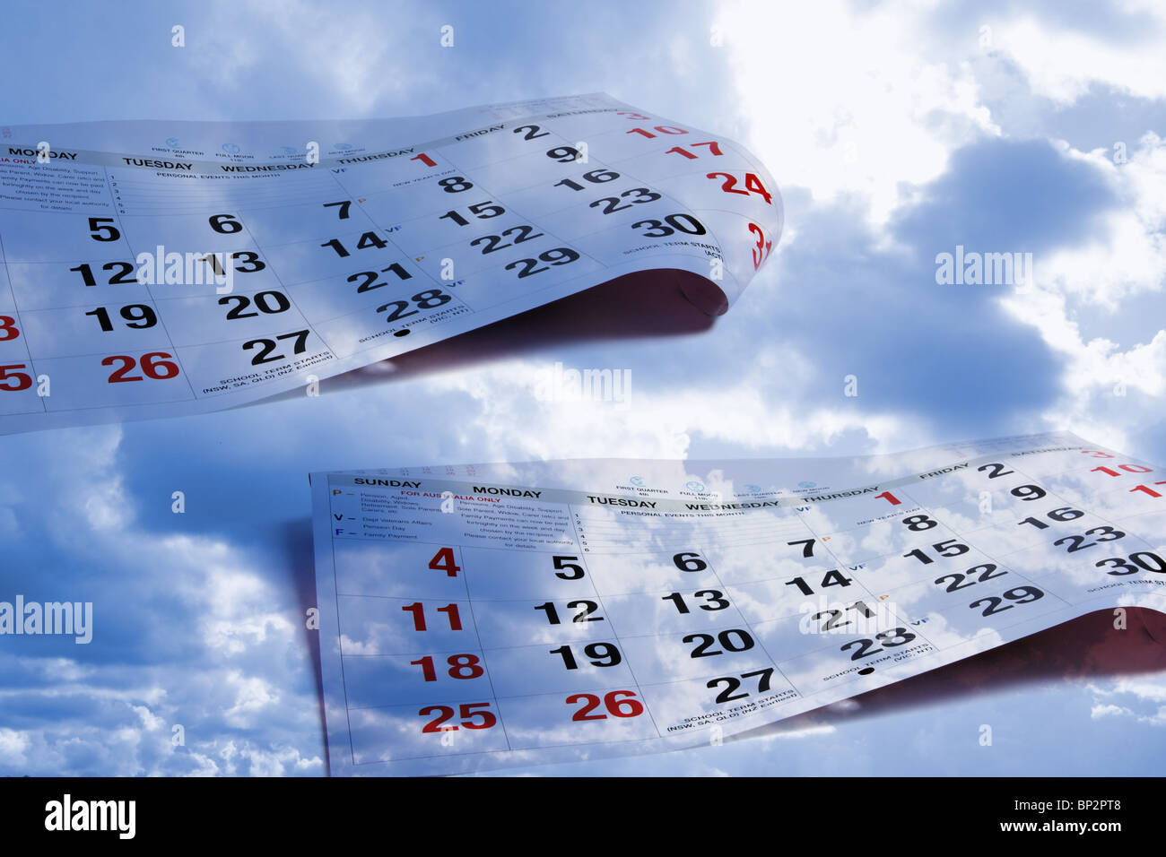 Calendar Pages and Sky Stock Photo