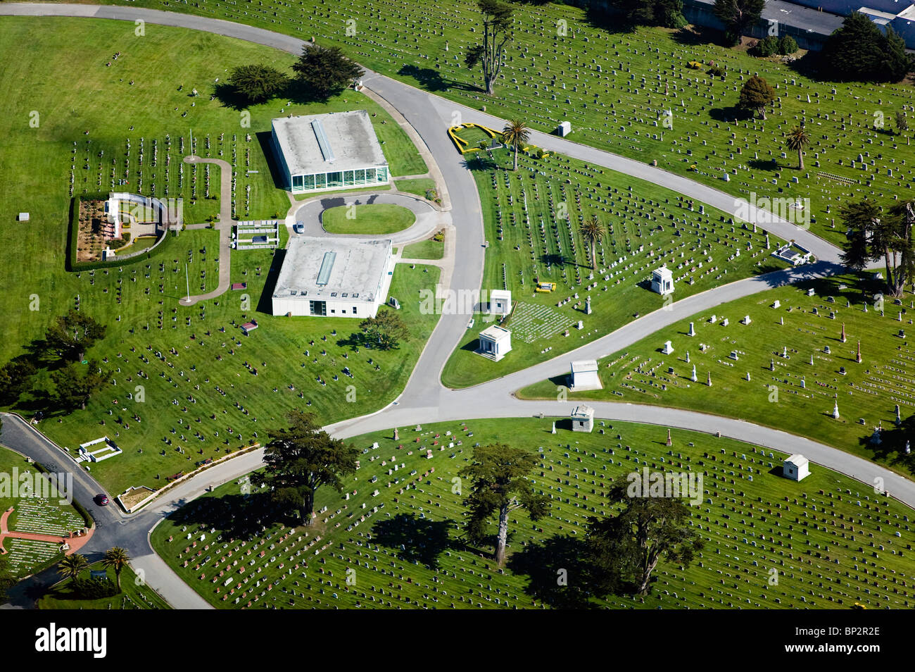 aerial view above cemetery Colma California Stock Photo