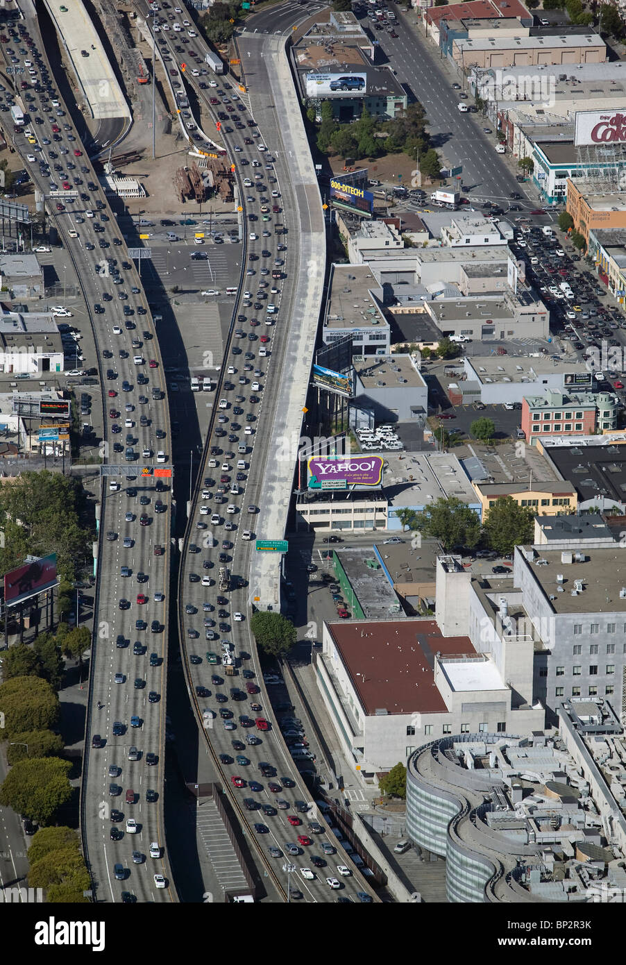 aerial view above rush hour traffic interstate 80 San Francisco California Stock Photo