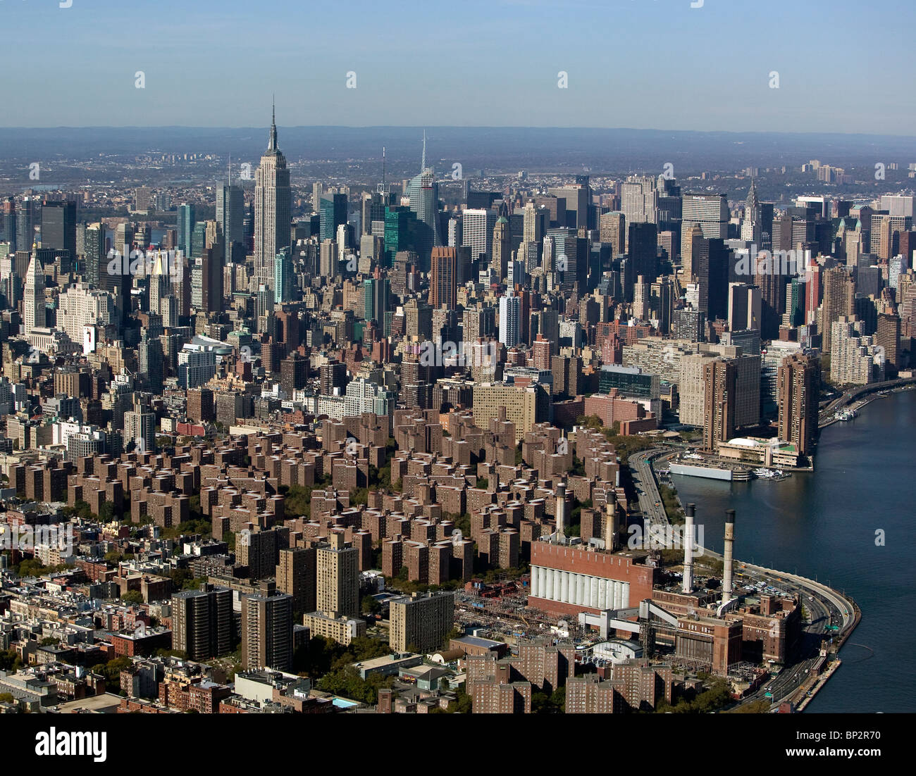 aerial view above skyline Stuyvesant Town midtown Manhattan New York