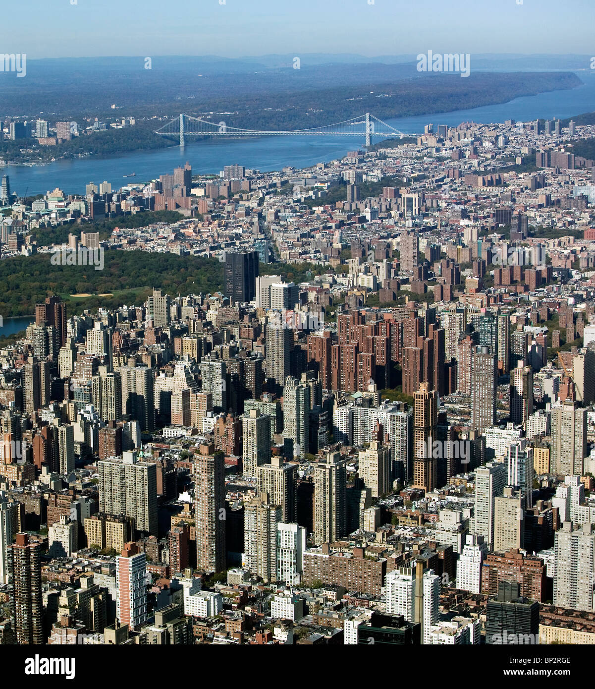 aerial view above upper east side Harlem George Washington bridge Manhattan New York city Stock Photo